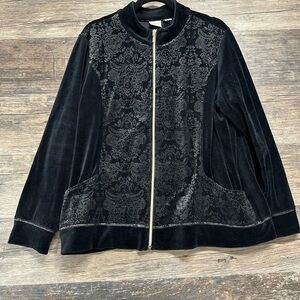 Chico's Black Gold Full Zip Velvet Jacket